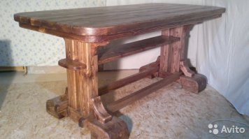 Стол(1750x860x800 мм) цена: 37000р.

Стул(1160x460x500 мм) цена: 6500р. (с) авито

и это сосна, а там чтото прикольное