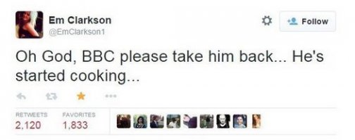 Твиттер дочери Джереми Кларксона: "Боже, ВВС, заберите его обратно....Он начал готовить"