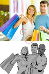 дык с переди на пузе у телки ееж рука.. чо херню сочинять))