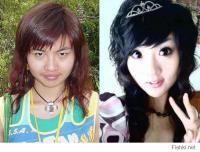 В этих двух случаях как минимум без фотошопа не обошлось. Форма подбородка и др. частей лица сильно отличаются.