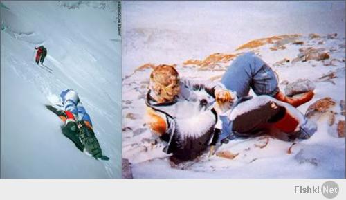 Многие знают, что покорение вершин - это смертельно опасно. И те, кто поднимаются, не всегда спускаются. На Горе умирают и новички, и опытные альпинисты. Но совсем не многие знают, что умершие остаются там, где их застигла судьба. Нам, людям цивилизации, интернета и города - по меньшей мере странно слышать, что тот же Эверест давно превратился в кладбище. Трупов на нем не счесть, и никто не спешит спускать их вниз.
Эверест - это современная Голгофа. Тот, кто идет туда, знает - у него есть шанс не вернуться. Рулетка с Горой. Повезет - не повезет. Не все зависит от тебя. Ураганный ветер, замерзший клапан на кислородном балоне, неправильный расчет времени, лавина, истощение и пр.
Эверест часто доказывает людям, что они смертны. Хотя бы тем, что когда поднимаешься видишь тела тех, кому уже больше никогда не суждено спуститься.
По статистике на гору поднялось около 1500 человек.
Остались там (по разным источникам) от 120 до 200. Можете себе представить?
Среди этих 200 человек есть и те, кто всегда будет встречать новых покорителей. По разным источникам на северном маршруте находится восемь открыто лежащих тел. 
Среди них двое русских. С юга находится около десяти. А если отойти влево или вправо...
Существуют видеокадры, на которых группа альпинистов проходит мимо умирающего человека. Альпинисты лишь спрашивают, как зовут погибшего (это ещё живого человека!!!). Он с трудом отвечает и продолжает замерзать, а группа проходит мимо него.
Можно по-разному относиться к альпинистам, покоряющим Эверест, считать их героями (коли покорили вершину) либо неудачниками (отошли назад или погибли), мужественными людьми (совершать подъём на такую высоту) или подлецами (если вы лишились кислородного баллона, сломали ногу или обморозились - помощь к вам не придёт НИКОГДА!!! вы - сами по себе и помогать вам никто не станет). Склоны Эвереста усеяны трупами. Об этом говорить не принято, но это - так. И это трупы не только альпинистов, но и тех же шерпов. Есть свидиетельства того, что умирающие люди по два-три дня просили помощи у разных проходящих мимо к вершине групп. Помощи не получил НИКТО. "Мой подъём - это мой подъём" - таков девиз альпинистов.
Так что сто раз подумайте о том, КУДА вы и идёте и ЧТО вас может ждать. Слова из песни Высоцкого "Если друг оказался вдруг" в данном контексте являются абсолютной бессмыслицей. Вас попросту никто не поймёт...
Введите в Яндексе "трупы на Эвересте" и вы всё сами узнаете.