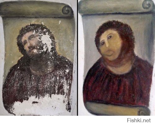 И еще в тему реставрации
Тетка одна упоротая из Испании взялась фреску реставрировать