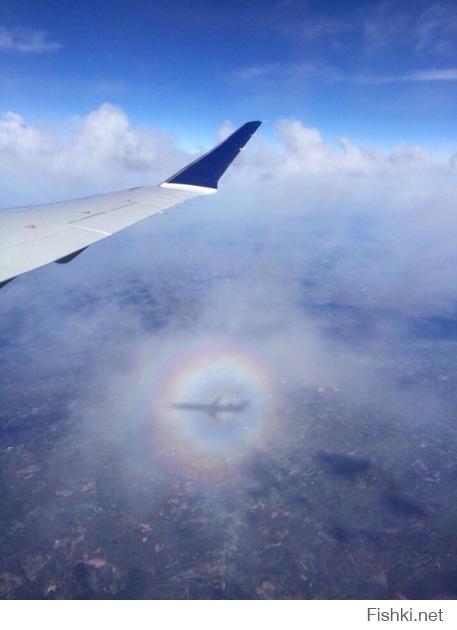 Тень от самолета в радуге