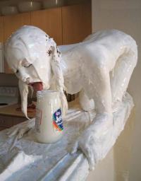 Лучше обмазывание майонезом, и прикололись и поели...