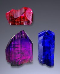 не смешите геологов
аметист красно-фиолетовая разновидность кварца, из кварцев при отжиге меняют цвет морионы, дымчаки и цитрины иногда, аметисты выгорают на солнце, из приведённого в посте  правильный только хризоберилл на фото, и то не все хризы цвет меняют, только александриты. так и эффект называется александритовый. то что показано, то есть люминесценция это свечение, а не изменение цвета, кроме александритов меняют ЦВЕТ несколько минералов чаще хром содержащие разновидности, или то что нам кажется когда есть разная окраска по разным осям кристалла , дихроизм и трихроизм (это в танзаните великолепно видно) сходите в ювелирный, желательно более дорогой, магазин и посмотрите огранки танзанита под разными углами, а пока трихроизм кристалла танзанита