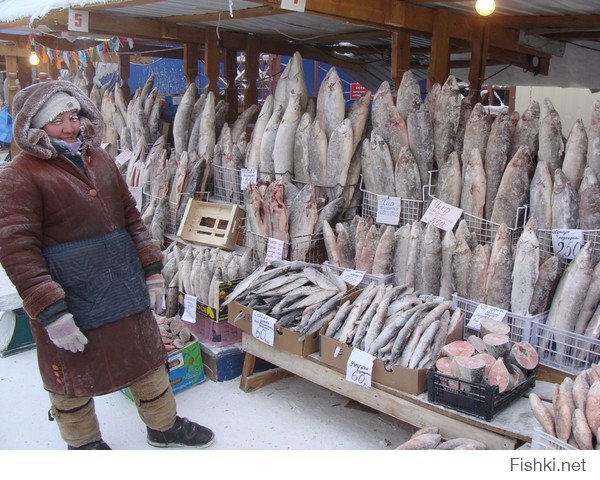 Якутск. Зима. Рыбные ряды рынка.