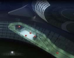 Транспортный терминал

1. Тоннель (цокольный этаж)
2. Зона высадки пассажиров
3. Зона посадки пассажиров
4. Автоматический накопитель грузов
5. Пассажирские лифты