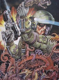 вот эта картинка с обложки "Неукротимая планета",сформировала представление о том как должен был бы выглядеть Настоящий космический спецназ-ПИРРЯНЕ.