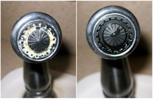 После обработки уксусом налет уйдет вместе с декоративным напылением. Иголкой/шилом эффективнее и дешевле