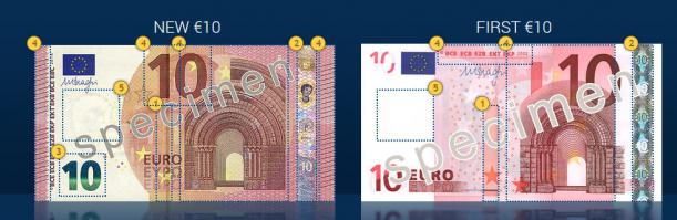 Новые 10 евро, запущенные в оборот 23го сентября.