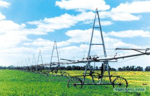 Дождевальная(поливальная)машина "Фрегат"
крутится по кругу, оставляя такие круги зелени, остальное высыхает