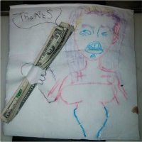 Этот способ хорош только для того, чтобы своих друзей на вечеринке приколоть (угадайте сколько тут денег), или нажиться за их счет - собрать 200 руб. (с одного) или по 100 руб. с троих, а потом показать, что, типа, и свой долян положил.

А реально порадовать официанта небольшой суммой, если он хорошо обслуживал,  лучше так