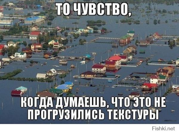 Все бы ничего, но меня, к сожалению, не веселит это фото. Я с Хабаровского края и этот пейзаж напоминает о прошлогоднем наводнении. А тогда было реально страшно, тревожно и грустно от того, что многие лишились жилья(((