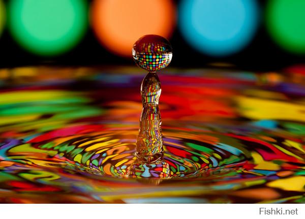 Капля воды при определенном освещении похожа на дискотечный зеркальный шар.