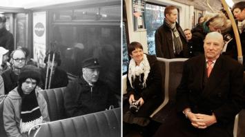 А норвежские короли ездят на метро. Слева Улав V, справа Харольд V.