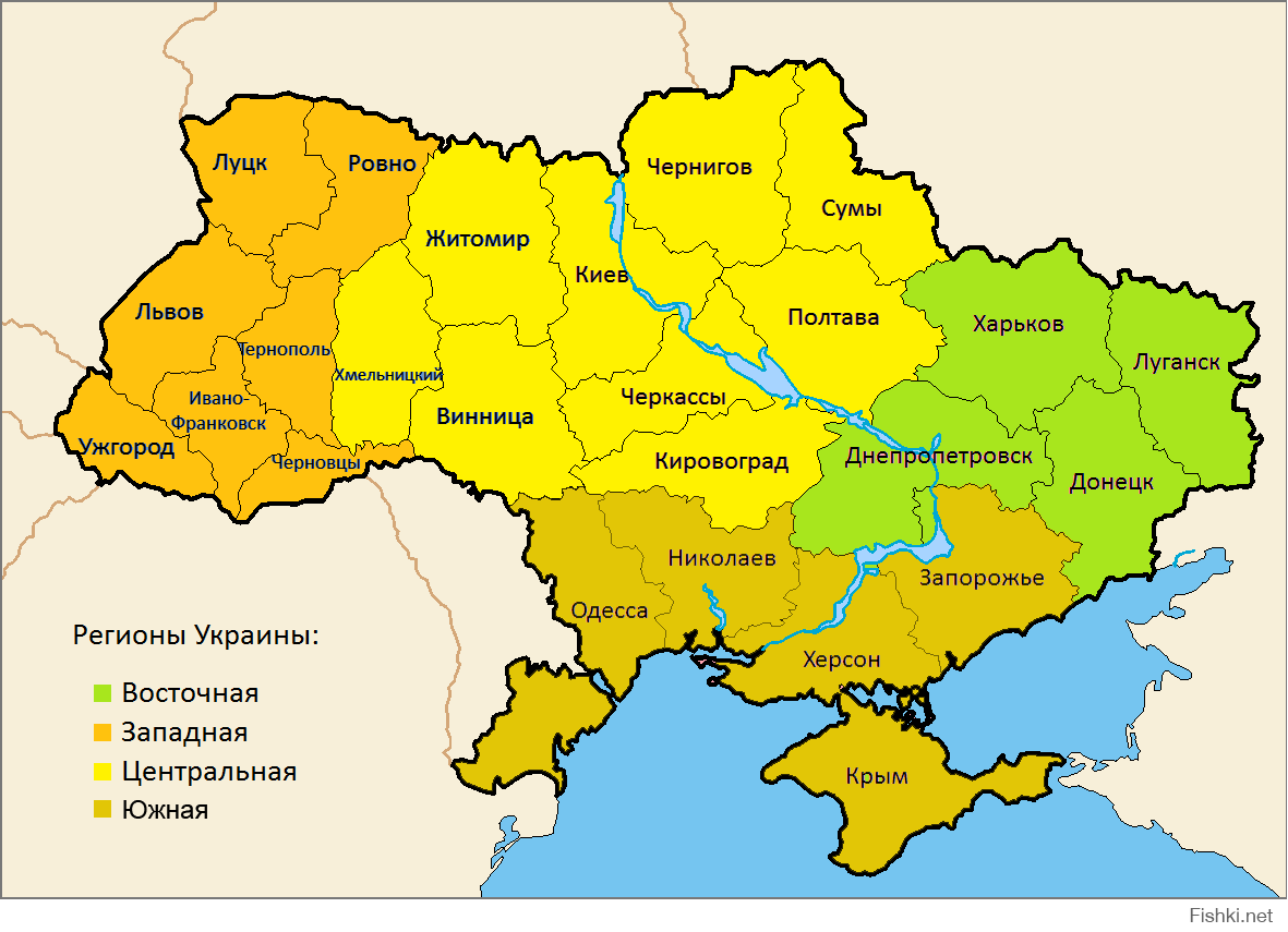 Политическая карта Украины с областями