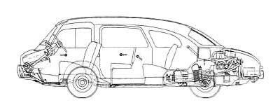Проект НАМИ-013. Не автобус, но минивэн. Силовой агрегат располагался сзади и был вынесен за пределы колесной базы. Примененная компоновка позволила придать автомобилю выгодную с точки зрения аэродинамики форму. Машину снабдили первой в стране гидромеханической трансмиссией (экспериментальные ее образцы обкатывали еще на Победе). Первый выезд автомобиль совершил уже в 1950 году. Затем до 1953 года проводились доводочные работы. В серию не пошел