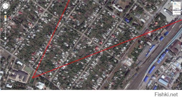 А теперь продолжим эти линии, маркируя заметные точки (перекресток, 2 синих здания на станции)