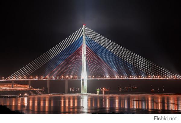 Мост на Русский остров Владивосток общая длина 3 км стоимость 1 000 000 000 ( 1 миллиард долларов) цена 2012

Китайцем до нас как до луны