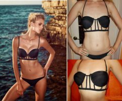 Покупательнице купальника нужно было сначала грудь поймать, а то она явно "уползает" к коленям.....