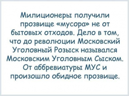 Ну а теперь "мусорофф" полисменами обозвали... Одна из самых нужных и полезных всей стране реформ!!! А могли бы и мурками назвать... А в других городах тоже. В Красноярске курками, в Челябинске чурками, в Твери турками...