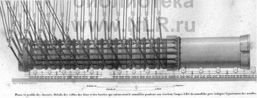 Но, все равно, проблемы это не снимает. Вот как выглядит подъем колонны на рисунке современников тех событий (см. ниже. первый рисунок.  Литография «Подъём Александровской колонны в 1832 году». Художники Бишебуа [Бишбуа] Луи Пьер Альфонс, Байо Адольф Жан Батист "70-я страница альбома").

Поскольку канатами обвита не вся колонна, а только две трети верхней более легкой части части, то, когда ее приподнимут в самом начале, как на рисунке, в горизонтальном положении, то треть веса с правой стороны придется на крайнюю справа пару канатов. При чем это более толстый конец. Треть веса - это 200 тонн! А ведь еще на эти же крайние канаты приходится примерно десятая часть веса колонны по другую сторону от каната. По 120 тонн на каждый крайний канат с каждой из сторон. Канатов, способных выдержать такой вес, не существует сейчас и не существовало раньше. И вряд ли когда будут. Не забывайте, что канаты должны выдерживать 4-5 раз больший вес для запаса прочности. Повторенье мать ученья:
При эксплуатации пенькового каната ... рекомендуемая нагрузка составляет 20-25% от разрывной.
То есть, при такой технологии подъема колонны, должны использоваться канаты, способные выдержать на разрыв до 120*5 = 600 тонн. Такого не бывает. Современные найденные мной самые прочные пеньковые канаты выдерживают на разрыв только 22 тонн при толщине 7 см - примерно с бутылку для пива или колы.

Чтобы канат выдержал на разрыв в 25 раз больше, 550 тонн, он должен быть толще по площади сечения в 25 раз, а по толщине в 5 раз. Его толщина составит 36 см. Как ширина монитора от компа. Или диаметр колесных дисков у легковушек. Через какие такие блоки, кабестаны или полиспасты можно протянуть такую веревку? А ведь каждый канат проходит по множеству сложных конструкций из блоков. Сколько будут весить такие блоки?

Вес одного метра такого каната будет 100 кг (вес пропорционален площади сечения а не толщине). А для подъема колонны канат должен быть минимум около 100 метров, то есть 10 тонн.