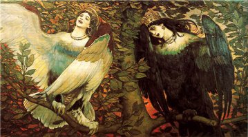 где Алконост,там и Сирин,они обычно "в паре" идут. Васнецов, "Сирин и Алконост. Песнь радости и печали"