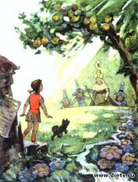 И был день и был вечер. И поднялся ветер и унес домик. И летел домик через горы и реки. И приземлился в чудесной стране, где местные жители делают себе домики из кирпича или на край из бревен, чтоб не летать на них как придурки. Классика.